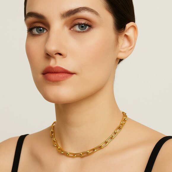 Zara Gold-Tone Paperclip Chain Necklace - Picture 1 of 8